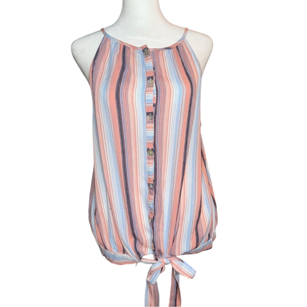 7️⃣Coco + Jaimeson Button Front Striped Sleeveless Tie Hem Tank Top M NWT